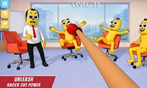 Annoying Boss Game thumbnail with a cartoon boss being punched in an office