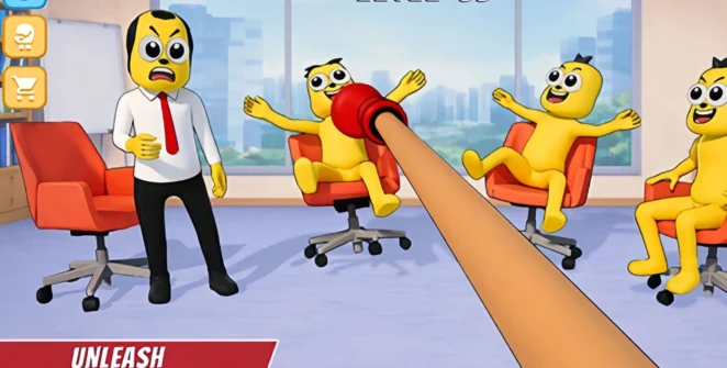 Annoying Boss Game thumbnail with a cartoon boss being punched in an office