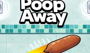 Poop Away game thumbnail with a projectile and toilet