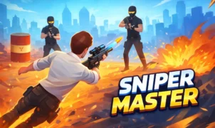Sniper Master game thumbnail with an airborne shooter