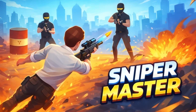 Sniper Master game thumbnail with an airborne shooter