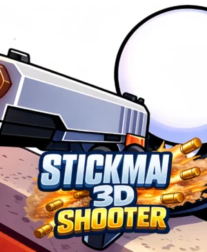 Stickman3D Shooter game thumbnail with a stickman aiming a pistol