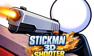 Stickman3D Shooter game thumbnail with a stickman aiming a pistol
