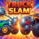 Truck Slam game thumbnail with two trucks crashing amid explosions